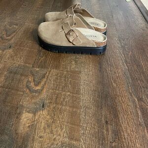 Stylish Tan Suede Mules with Buckle